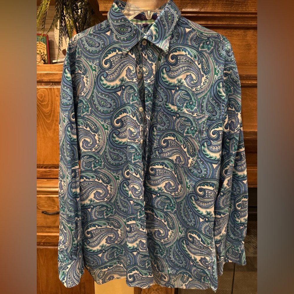 Men’s Alan Flusser Paisley Print Long Sleeve Button Down Shirt Size Large